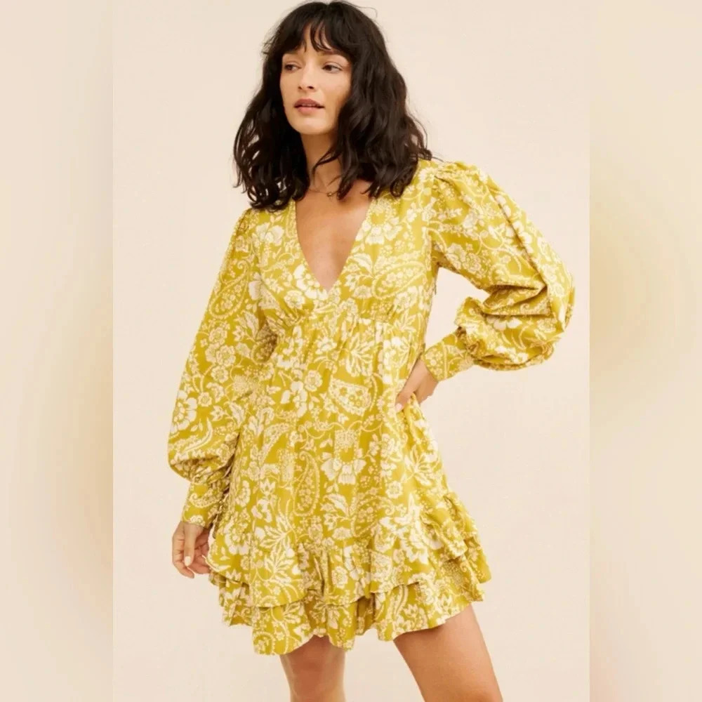 Maeve by Anthropology V-Neck Frill Puff Sleeve Mini
Dress NWT
